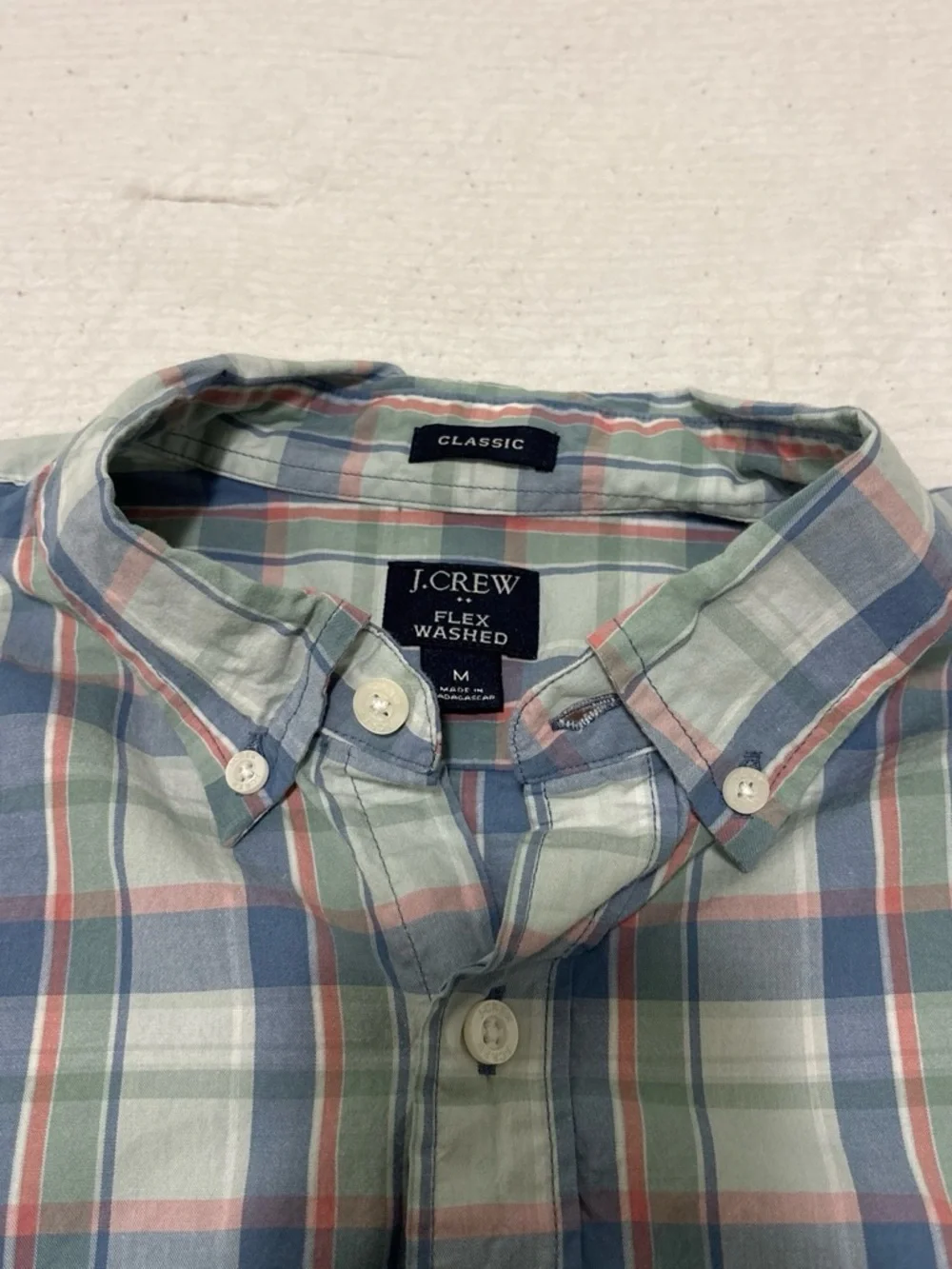 J. Crew Men’s Plaid Button-Down Shirt in Light Blue & Green